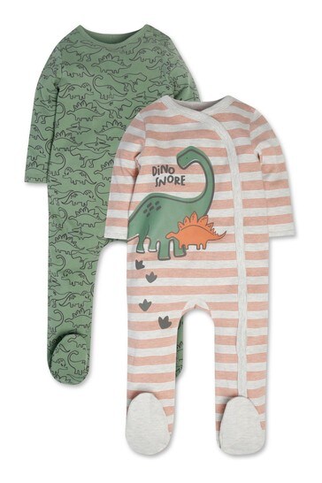 M&Co Green Dinosaur Sleepsuits 2 Pack