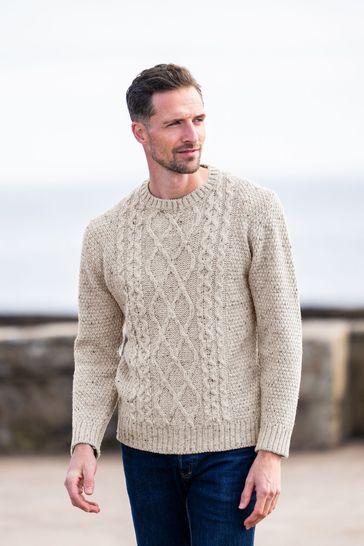Buy Celtic & Co Natural Men'S Cable Crew Neck Jumper from the Next UK ...
