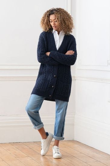 Buy Celtic Co Blue Cable Boyfriend Cardigan from Next Bahrain
