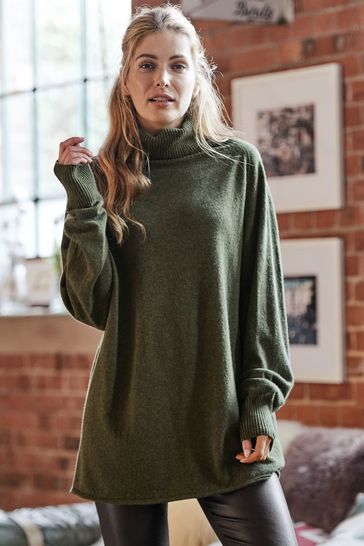 Celtic & Co. Green Geelong Slouch Roll Neck Jumper