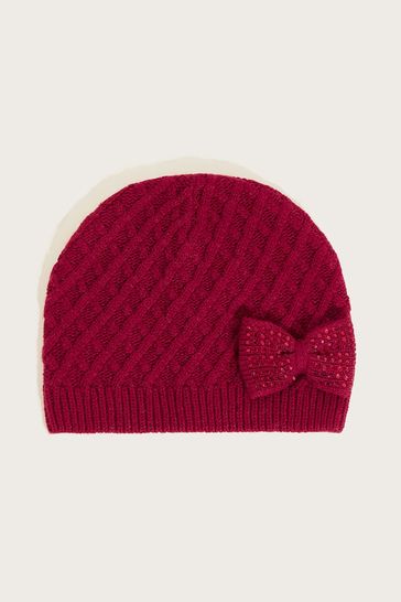 Monsoon Red Knit Bow Beanie