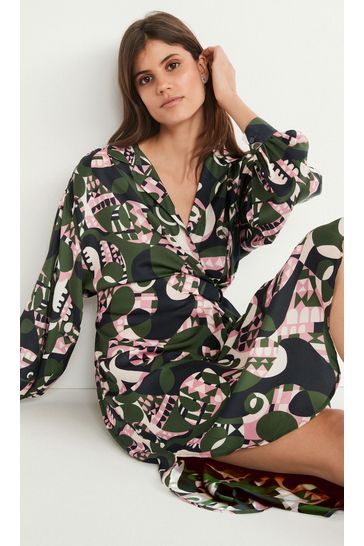 Green satin shirt dress hot sale