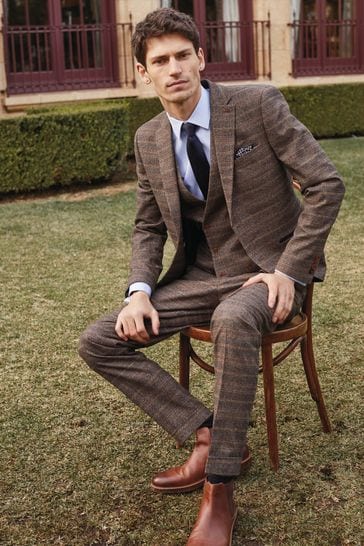 Buy Brown Skinny Trimmed Check Suit Jacket from Next Luxembourg