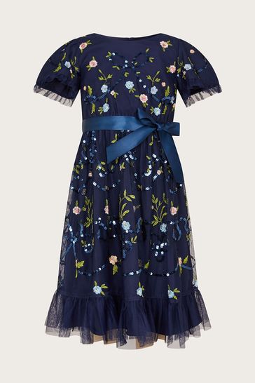 Monsoon Blue Tula Tulle Embroidered Dress