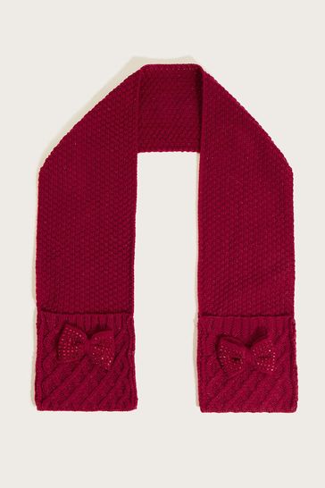 Monsoon Red Sparkle Bow Knit Scarf