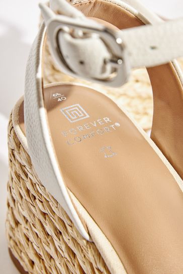 Buy White Forever Comfort Leather Raffia High Wedges from Next