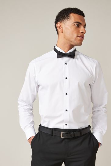 White Regular Fit Single Cuff Dress Shirt and Bow Tie Set