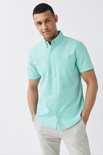 Aqua Blue Regular Fit Short Sleeve Oxford Shirt