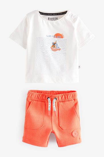 Baker by Ted Baker Orange Jersey Shorts And Graphic T-Shirt Set