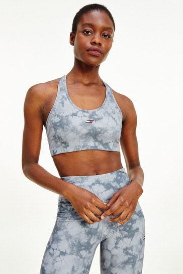 Tommy Hilfiger Blue Mid Intensity All-Over-Print Racer Sports Bra