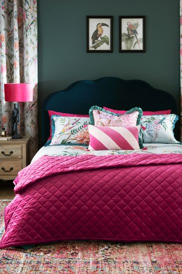 Fushsia Pink Hamilton Velvet Quilted Bedspread