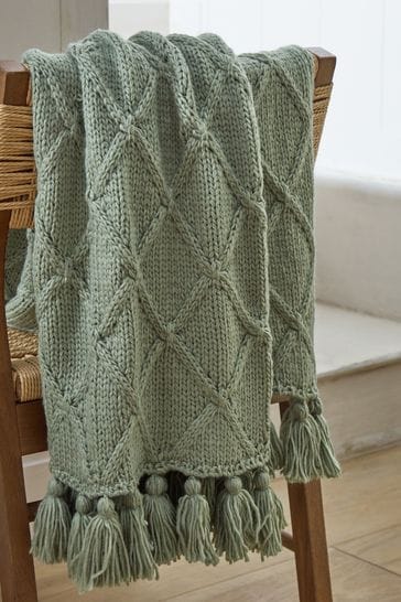 Sage Green Chunky Cable Knit Throw