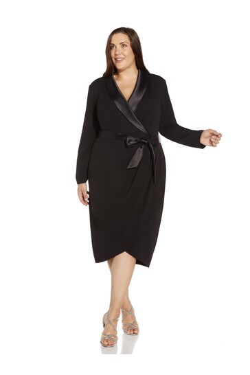 Buy Adrianna Papell Black Plus Knit Crepe Tuxedo Wrap Dress from Next  Ireland