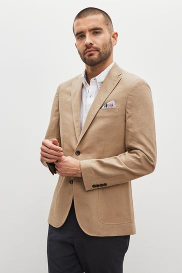 Neutral Slim Linen Blend Blazer