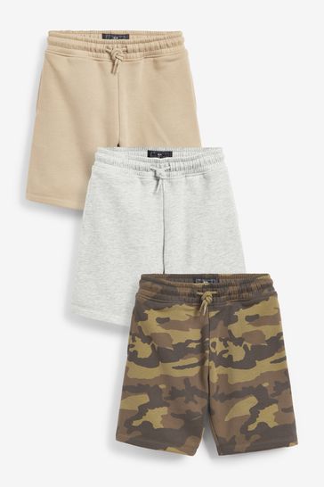 Camo/Stone/Grey 3 Pack Jersey Shorts (3-16yrs)