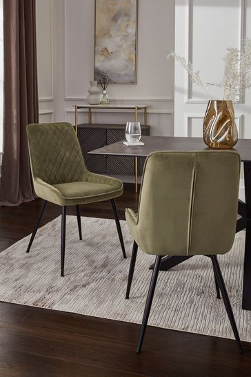 Set of 2 Soft Velvet Dark Sage Green Hamilton Non Arm Dining Chairs