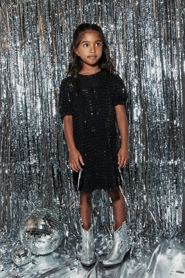 Buy Black Sequin Sparkle Jersey Dress 3 16yrs from Next Luxembourg