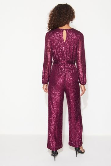 Buy Berry Red Long Sleeve Sequin Jumpsuit from Next Germany