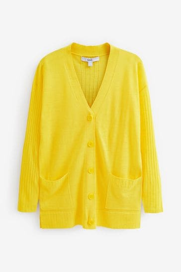 Buy Bright Yellow Rib Sleeve Button Up Linen Cardigan from Next