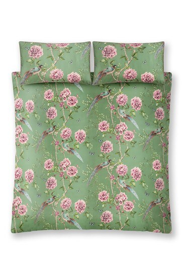 Paloma Home Jade Green Vintage Chinoiserie Duvet Cover and Pillowcase Set