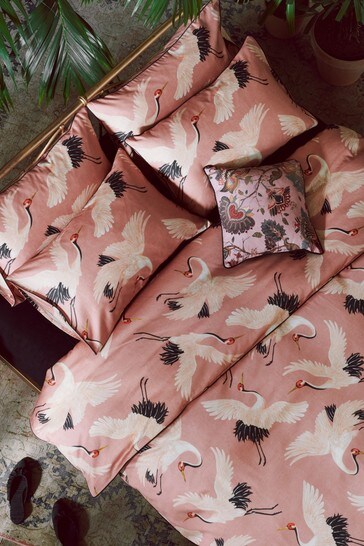 Paloma Home Blush Pink Oriental Birds Duvet Cover and Pillowcase Set