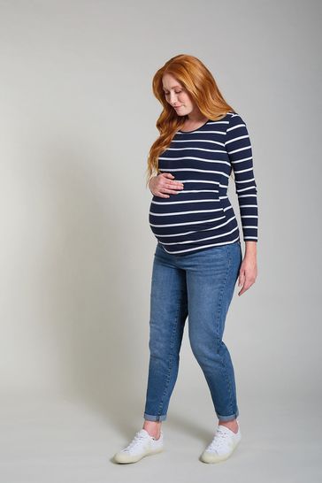 Frugi Maternity Organic Navy Blue Stripe Long Sleeve Top