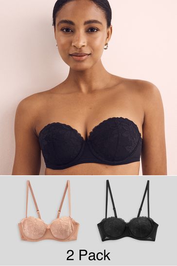 Buy Black/Nude Lace Light Pad Strapless Multiway Bras 2 Pack from
