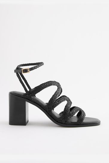 Black square heel top sandals
