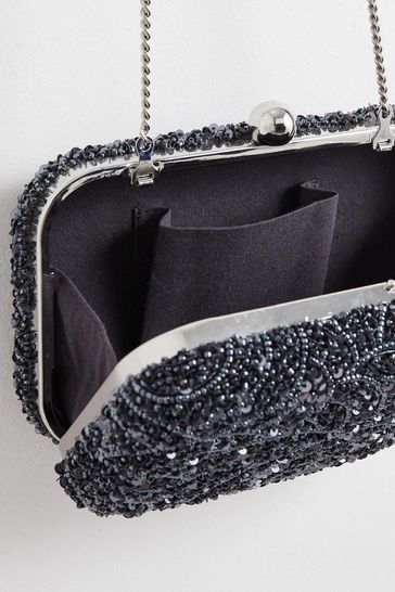 Grey sparkly hotsell clutch bag
