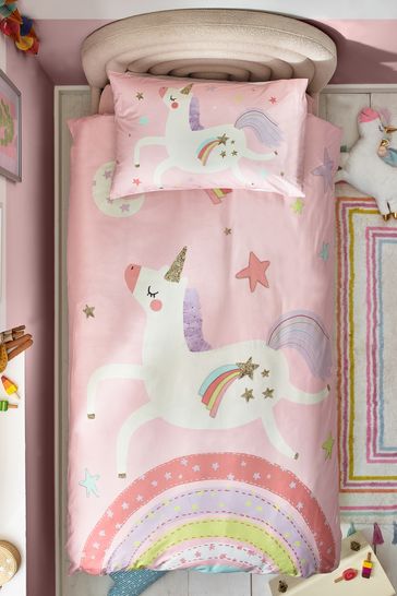 Buy Pink Unicorn Print Duvet Cover and Pillowcase Set from Next Canada