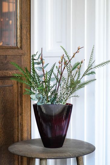 Ivyline Red Christmas Burgundy Tall Ribbed Vase