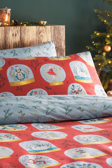 furn. Red Twelve Days of Christmas Reversible Duvet Cover and Pillowcase Set