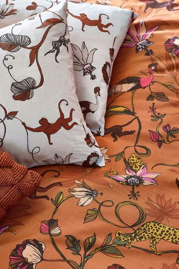 furn. Warm Sienna Rust Wildlings Tropical Reversible Duvet Cover and Pillowcase Set