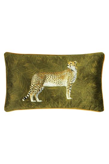 Riva Paoletti Moss Green Cheetah Forest Velvet Polyester Filled Cushion