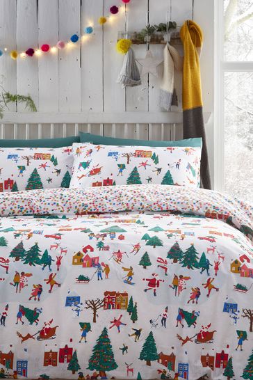 furn. White Christmas Together Festive Reversible Duvet Cover and Pillowcase Set