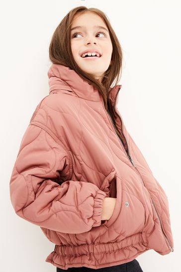Pink Shower Resistant Quilted Padded Coat (3-16yrs)