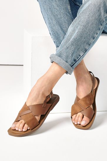 Tan Brown Extra Wide Fit Forever Comfort® Crossover Leather Sandals