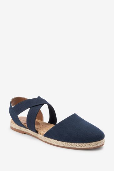 Navy Blue Regular Wide Fit Espadrille Cross Over Flats