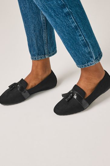 Black Material Mix Regular/Wide Fit Forever Comfort® Cleated Tassel Loafers