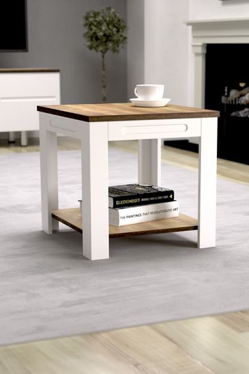 AVF White Whitesands Rustic Wood Effect Side Table