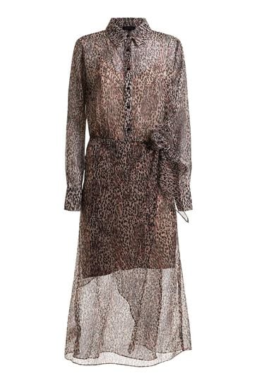 Guess Leopard Print Lama Belted Chiffon Dress