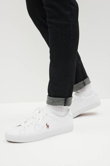 Buy Polo Ralph Lauren White Longwood Leather Logo Trainers from the ...