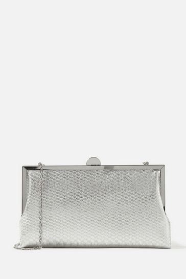 Accessorize Womens Silver Metallic Frame Clutch Bag