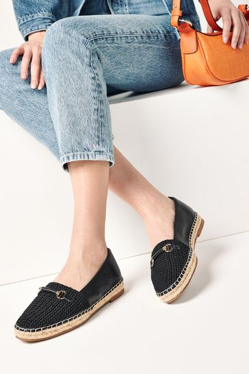 Black Forever Comfort® Leather Knit Espadrille Loafers
