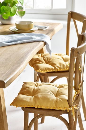 Buy Set of 2 Ochre Yellow Pom Pom Seat Cushions from Next Luxembourg