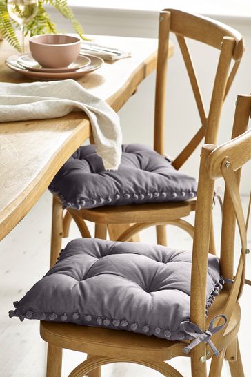 Buy Set of 2 Charcoal Grey Pom Pom Seat Cushions from Next Luxembourg