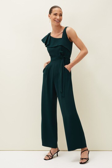Phase Eight Green Zelda Asymmetric Belted Jumpsuit