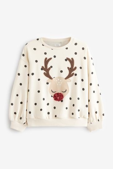 Buy Ecru Cream Reindeer Spot Christmas Sweatshirt Jumper 3 16yrs