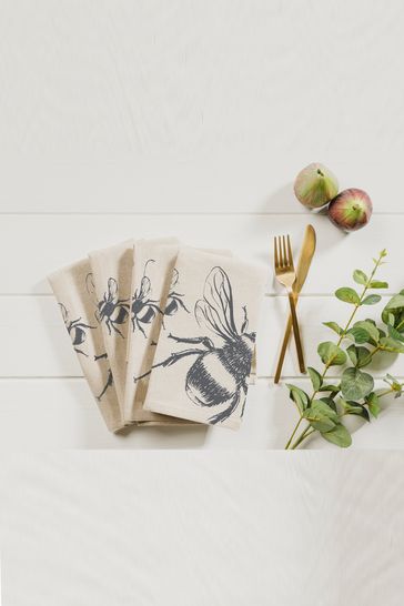 The Linen Table 4 Pack Natural Bee Linen Napkins