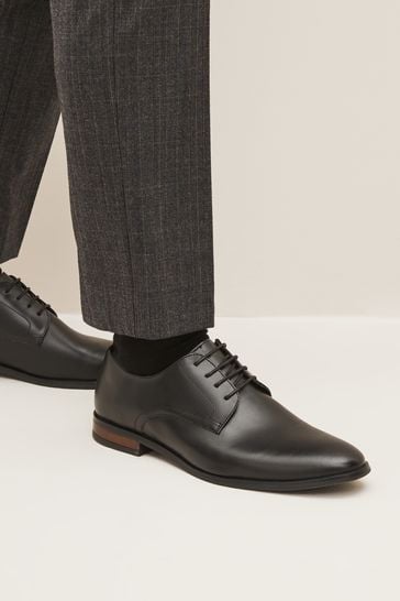 Black Leather Round Toe Derby Shoes